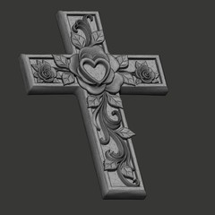 Digital Floral Heart Cross – STL – 3D Model for CNC / 3D Print