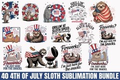 Sloth 4th of July PNG Bundle Patriotic Sublimation Designs, Digital Download