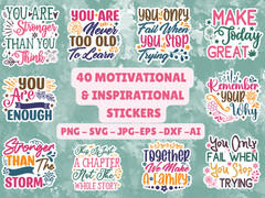 40 Motivational Stickers SVG Bundle Inspirational Sticker Pack PNG Laptop Decals