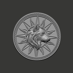 Wolf Medallion Relief 3D Model STL File for Wood CNC Carving