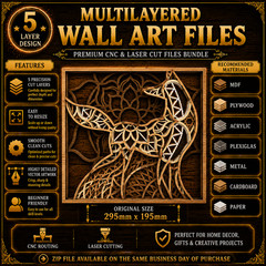 Multilayer Fox Mandala Laser Cut Bundle, Digital Download