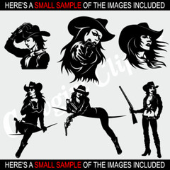 COWGIRL CLIPART -VECTOR CLIP ART IMAGES-VINYL CUTTER PLOTTER-CNC DXF GRAPHICS CD