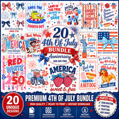 4th of July USA 250th Anniversary PNG Bundle, Digital Download