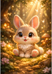 Cute Bunny Digital Poster Illustration | Whimsical Character Artwork