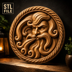 Digital Mythical Deity Face Medallion – STL – 3D Model for CNC and 3D Printer