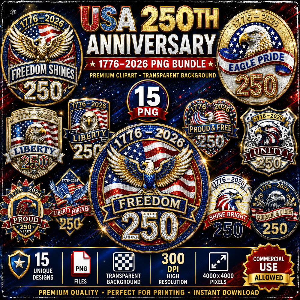 250th Anniversary Patriotic Eagle PNG Bundle USA Designs, Digital Download