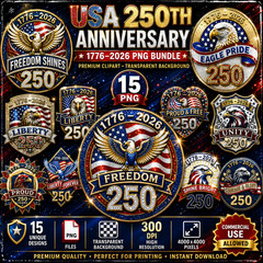 250th Anniversary Patriotic Eagle PNG Bundle USA Designs, Digital Download