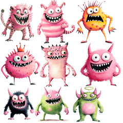 Watercolor Monsters Creatures Clip Art Sublimation Design Digital Clipart PNG