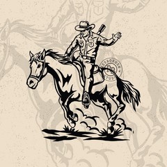 Vintage Cowboy Riding Horse Illustration – Digital Download (PNG, SVG, EPS)