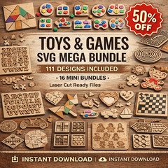 111 Toys Games SVG Bundle, Laser Cut Bundle, Puzzles, Animals, Digital Download