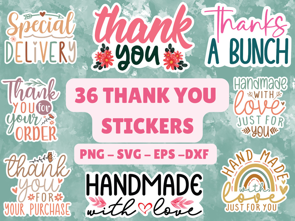 36 Thank You Stickers SVG Bundle Small Business Packaging Decals PNG Cricut