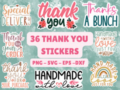 36 Thank You Stickers SVG Bundle Small Business Packaging Decals PNG Cricut