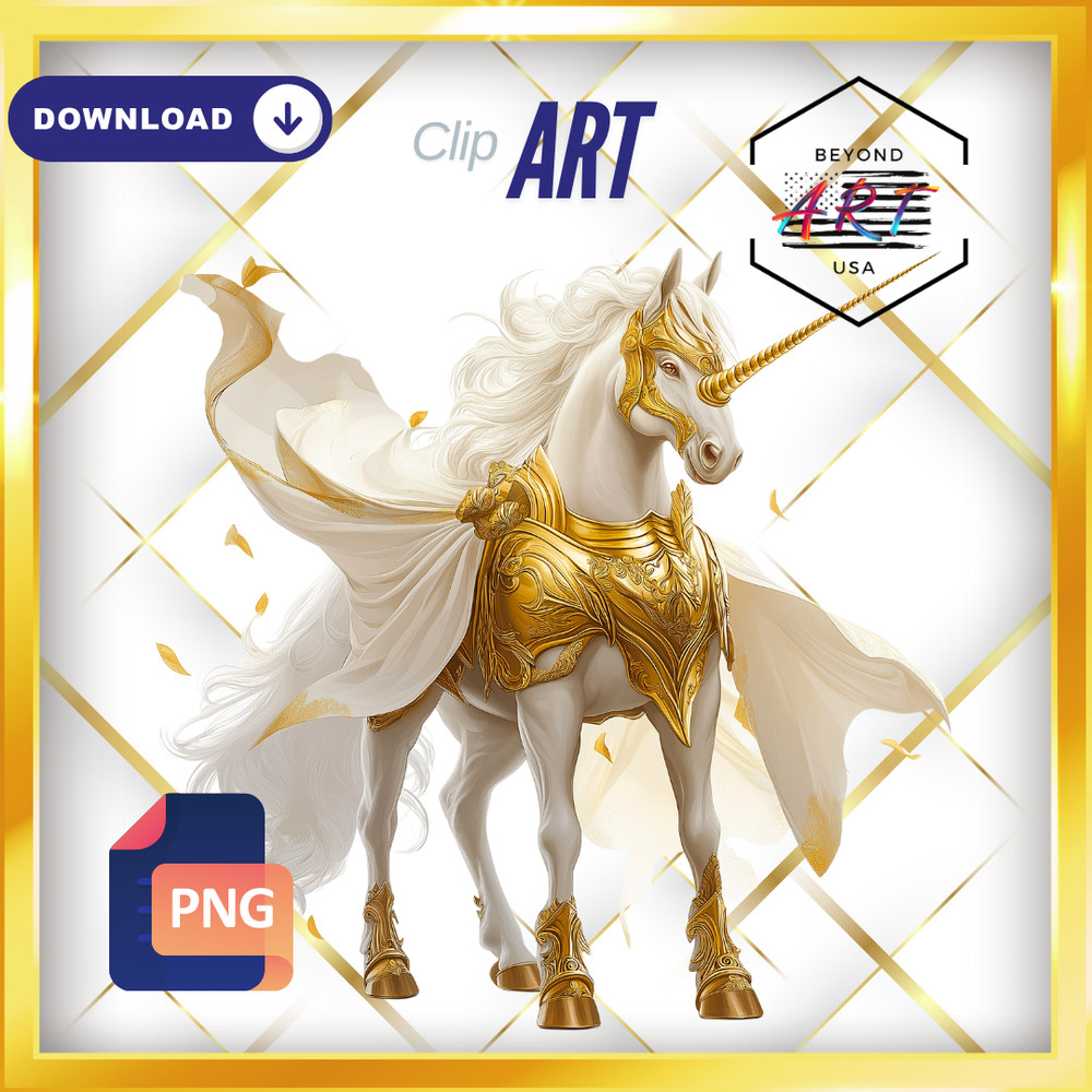 The Golden-Armored Unicorn in Regal Splendor – Digital Download Clip Art #39