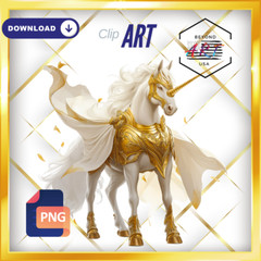 The Golden-Armored Unicorn in Regal Splendor – Digital Download Clip Art #39