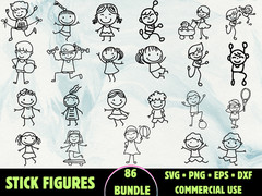 86 Stick Figures SVG Bundle Cute Stick Family PNG Man Decal Vector Cricut Files
