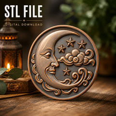 Crescent Moon Medallion Stars Wood Carving – Wood Carving Design – 3D STL CNC