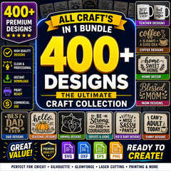 Mega Craft SVG Bundle, 400+ Designs, svg, png, dxf, eps, Digital Download