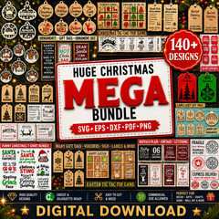 Huge Christmas SVG Mega Bundle, 140+ Laser Cut Designs, Digital Download