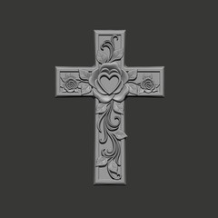 Digital Floral Heart Cross – STL – 3D Model for CNC / 3D Print