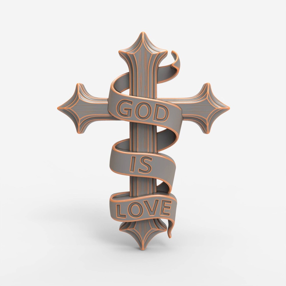 God Is Love Cross Sculpture – Printable Design Sculpture CNC STL File – 3D