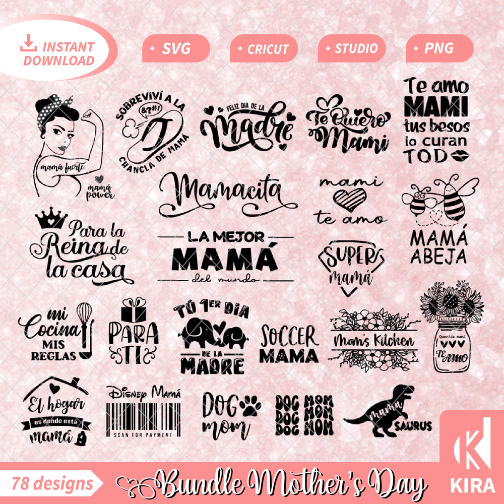 Bundle 78 Mother’s Day, Svg, cricut, png, Silhouette file digital