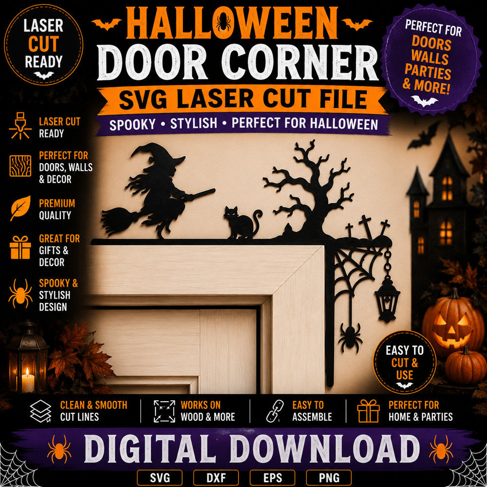 Halloween Door Corner SVG Laser Cut File Witch Decor Glowforge Cricut DXF PNG