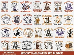 Spooky Halloween SVG PNG Bundle | 35 Designs | Ghost Witch Skeleton Art