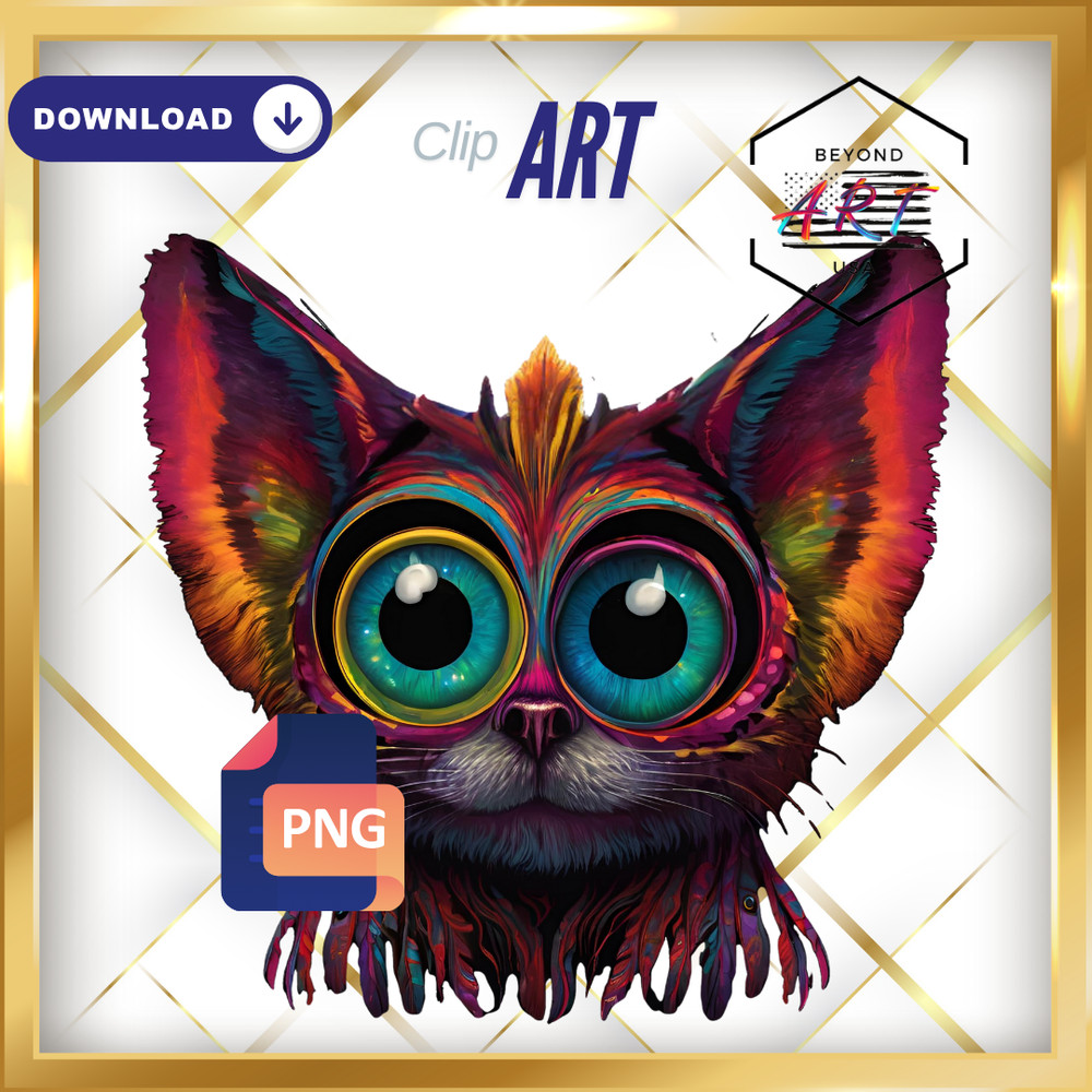 Cute Colorful Trippy Big Blue-Eyed Animal – Digital Download Clip Art #14
