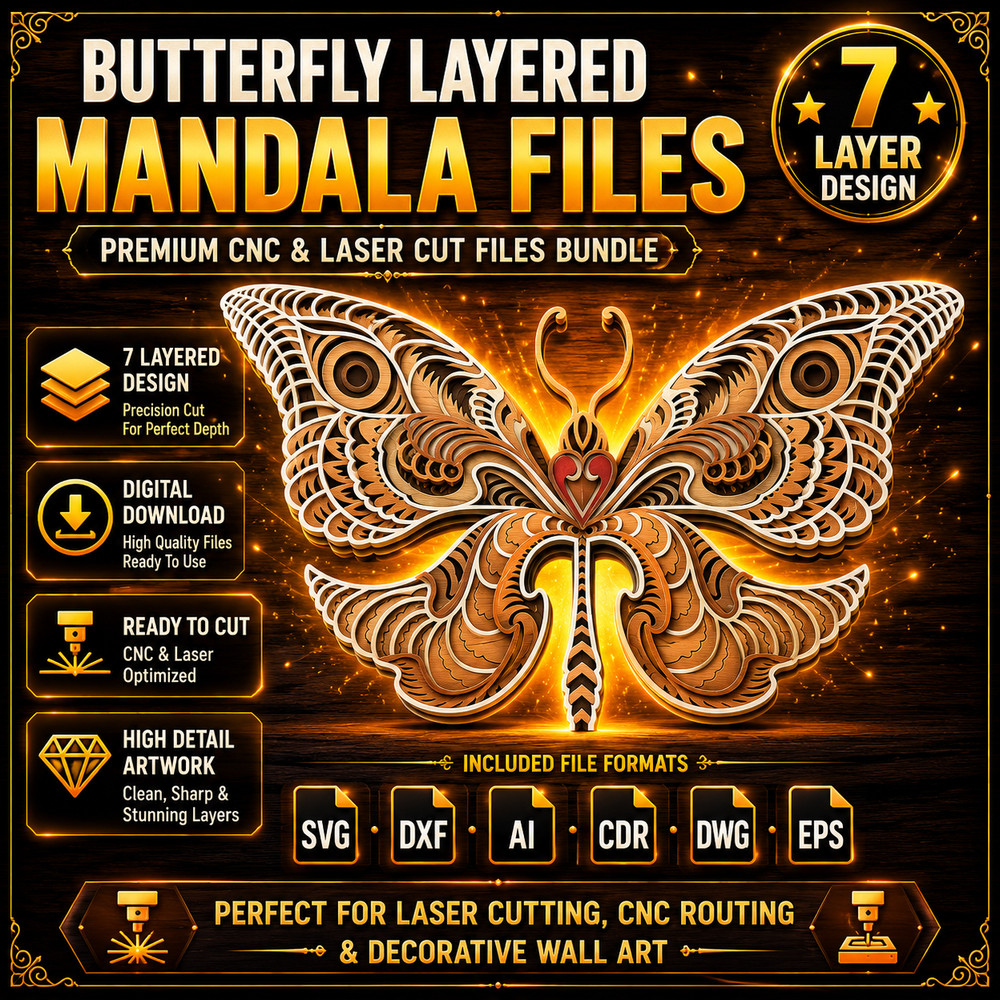 3D Butterfly Mandala SVG Laser Cut File, CNC Glowforge, Digital Download