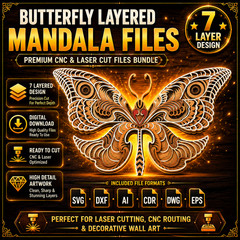 3D Butterfly Mandala SVG Laser Cut File, CNC Glowforge, Digital Download