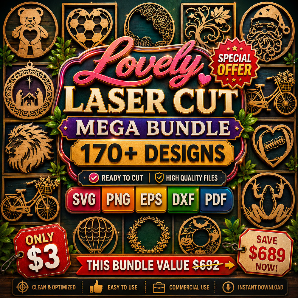 Lovely Laser Cut Mega SVG Bundle, 170+ Unique Designs, Digital Download