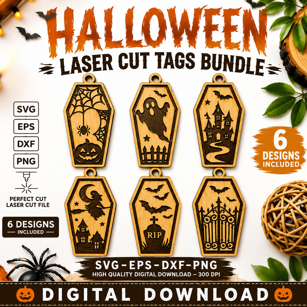 Halloween Coffin Keychain Laser Cut SVG Bundle, Digital Download