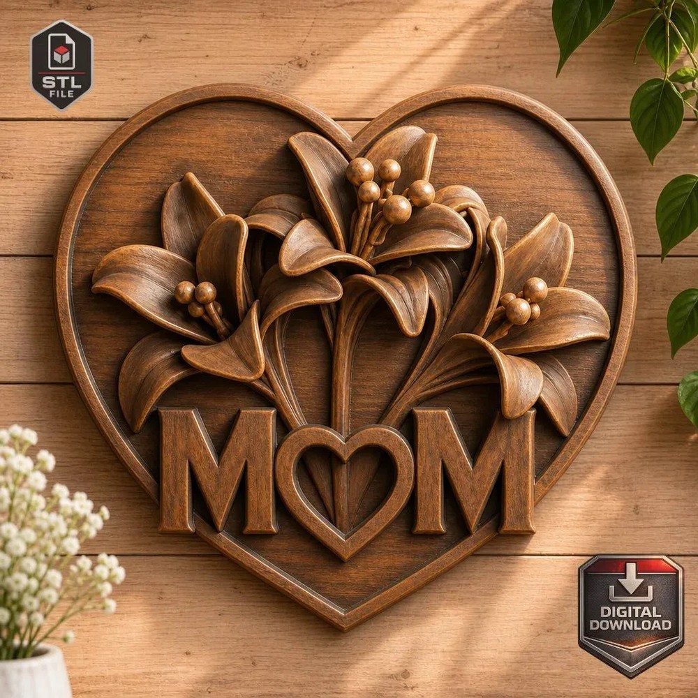 Mother’s Day Gift Love Mom Floral Decorative Art Heart 3D Art File STL 3D Print