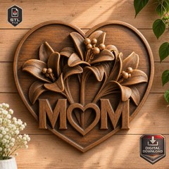 Mother’s Day Gift Love Mom Floral Decorative Art Heart 3D Art File STL 3D Print