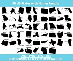 50 US States map Bundle SVG, States svg, US state svg, United States Vector File