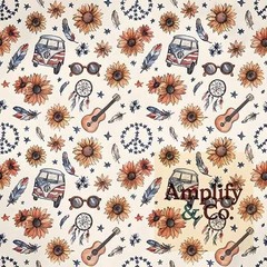 Boho Americana Festival Sunflowers VW Bus 4th of July Hippie Pattern Digital Art