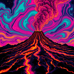 Digital picture abstract painting of volcano art printable file