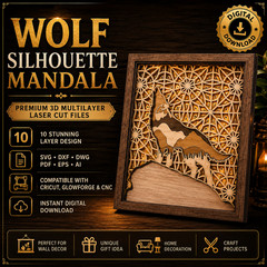 3D Multilayer Wolf Mandala Laser Cut File, Digital Download
