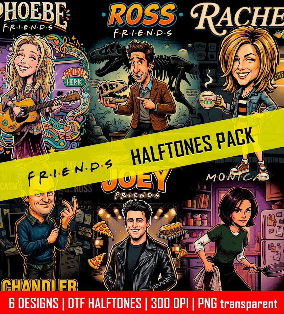 Friends TV Series Inspired Ross Phoebe Rachel Joey Chandler Shirt design pack