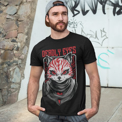 Deadly Eyes Cat T-Shirt Vector Design Premium Editable Artwork + Fonts Included