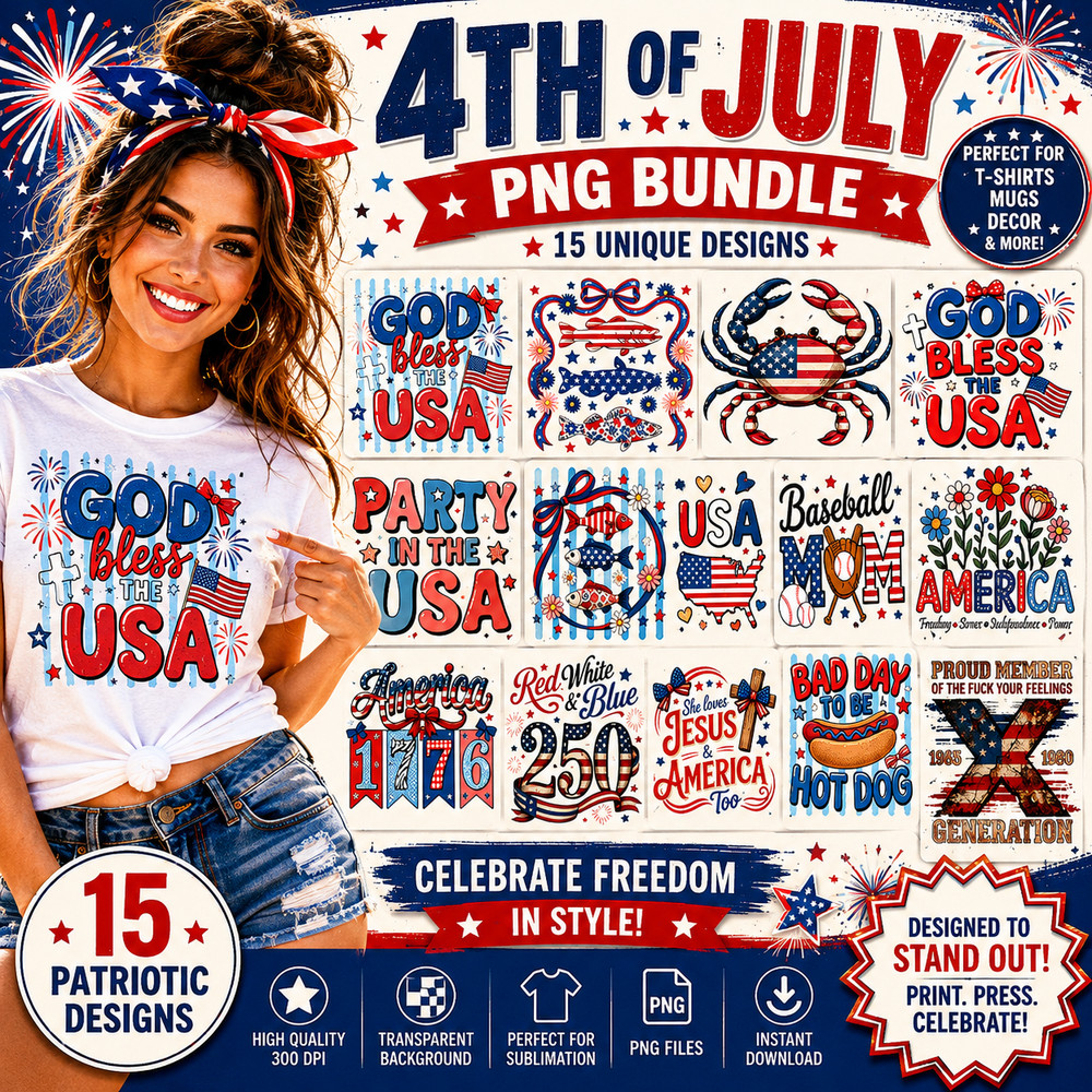 Funny 4th of July PNG Bundle USA Mama Designs, Digital Download