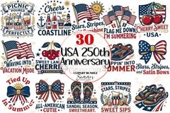 USA 250th Anniversary Clipart PNG Bundle Patriotic Designs, Digital Download