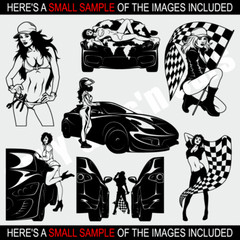 SEXY GIRLS-CARS CLIPART-VECTOR CLIP ART-VINYL CUTTER PLOTTER -RACING GRAPHICS CD