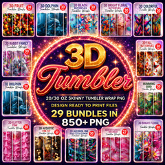 3D Tumbler Wrap Bundle PNG 20oz 30oz Skinny Sublimation , Digital Download