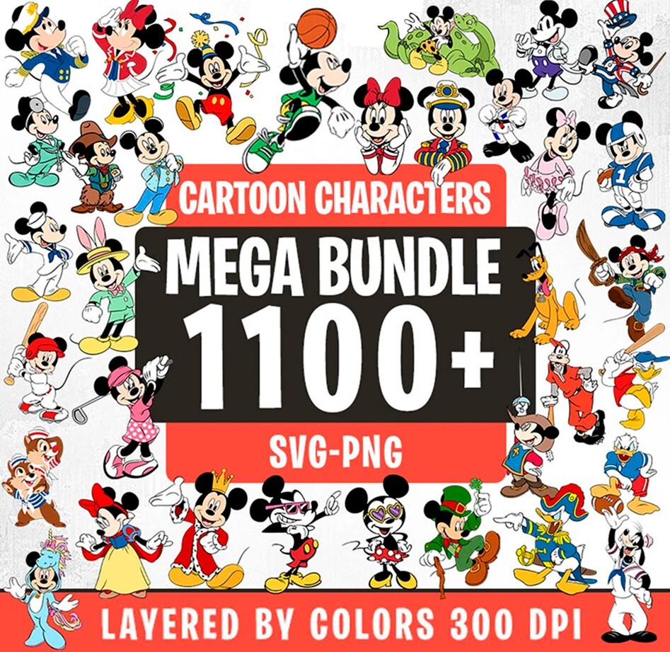 Cartoon Characters Mega Svg Png Bundle, Collecion Chacters Mouse Friends Png