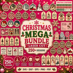 Christmas Mega SVG Bundle 250+ Laser Cut Files Glowforge Cricut Digital Download