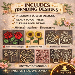 Flowers SVG Bundle, 96 Laser Cut Files, Cricut Silhouette, Digital Download