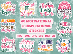 40 Motivational Stickers SVG Bundle Inspirational Sticker Pack PNG Laptop Decals