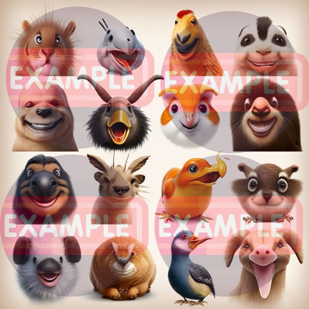 16 HAPPY ANIMAL CLIPART VECTOR CLIP ART IMAGES +T-SHIRT DESIGN DIGITAL FILE