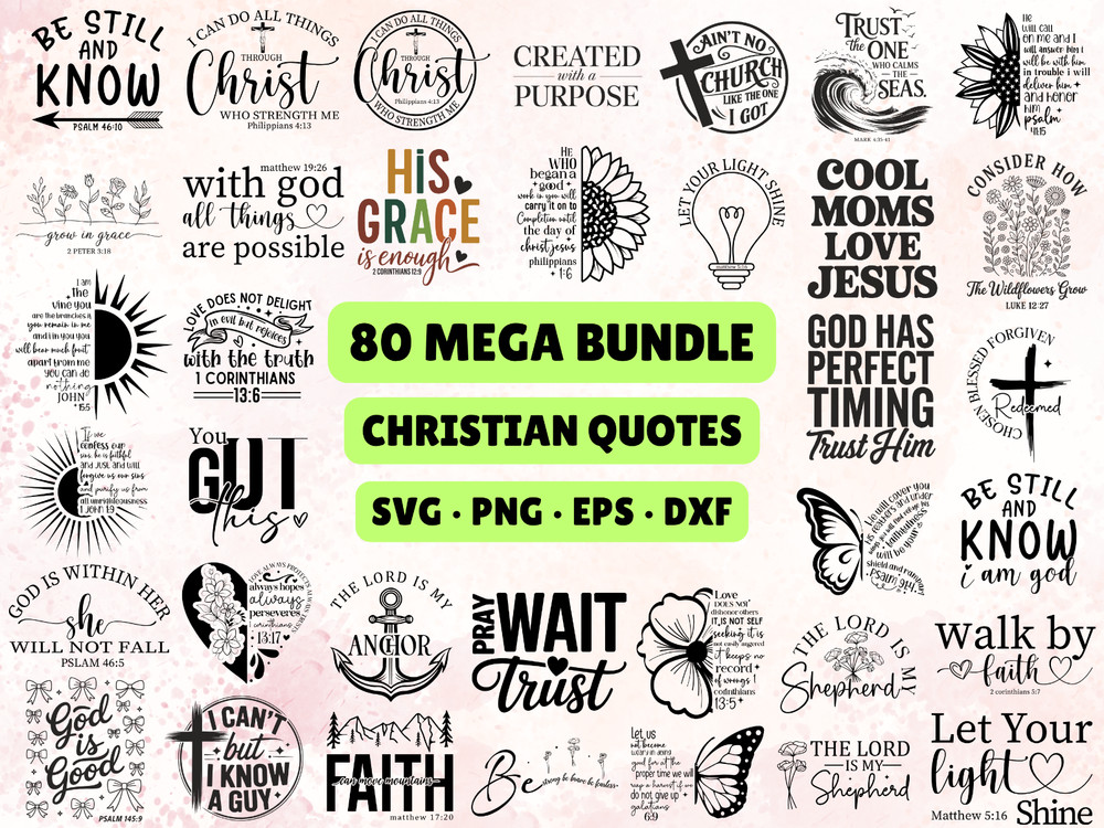 80 Christian SVG Bundle Bible Verse Quotes PNG Jesus Faith Sign Cricut Cut Files